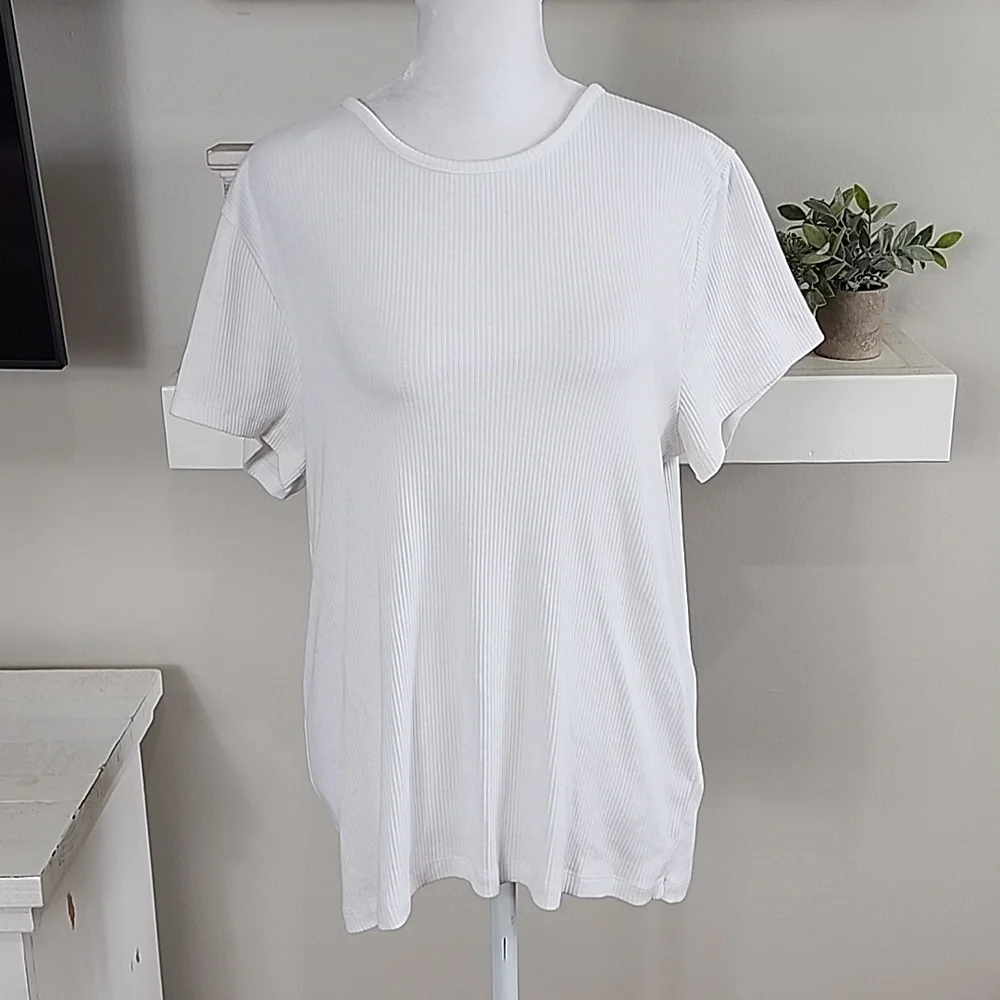 J. Crew Short Sleeve White Ribbed Top